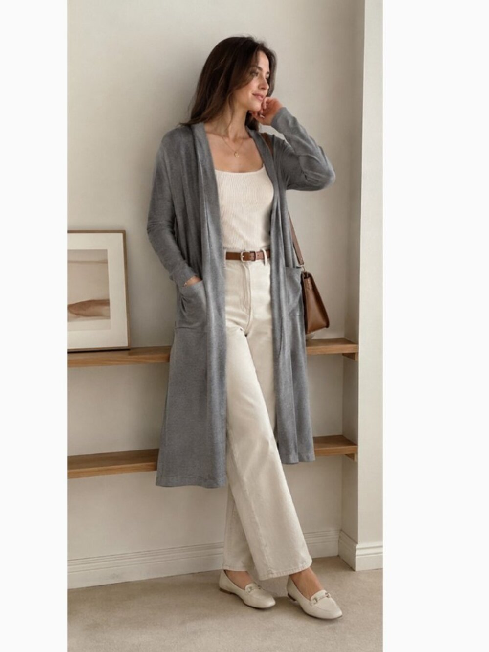 NWT MAGASCHONI WOMEN'S GRAY OPEN FRONT LONG CARDIGAN RAYON BLEND  M